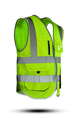 Safety Vest Reflective shirt beware, guard, mind, traffic shirt, safety shirt, rescue, police, security shirt protective jacket isolated on white background. This has clipping path.