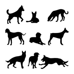 Isolated Dogs on the white background. Animals silhouettes. Vector EPS 10.	