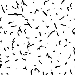 Abstract art seamless pattern, created by dry ink brush. Textured black lines and dots in simple abstract pattern on white background. Black and white abstract art seamless pattern