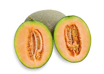 Melon Tibetan (Hamigua melon ) in red net foam protection isolated on white background. This has clipping path. 