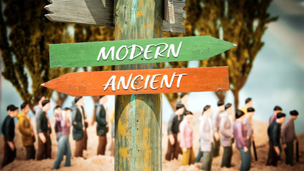 Street Sign to Modern versus Ancient