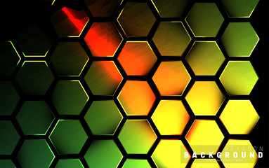 Abstract hexagon gradient colorful light pattern with a dark background technology style. Honeycomb. Vector illustration