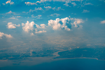 The cloud landscape at an altitude of 10,000 meters under the sun