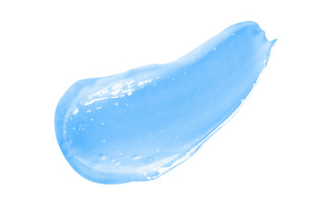Gel texture with bubbles. Blue clear cosmetic product swatch smear smudge isolated on white background