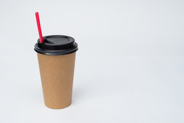 Blank take away kraft coffee cup isolated on white background