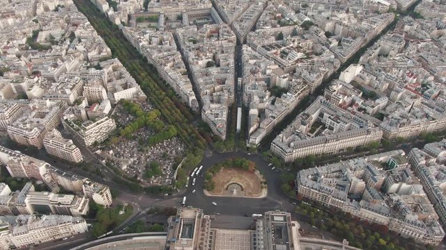Aerial top shot of the Place du Trocadéro in Paris, France