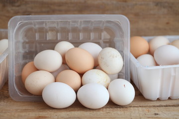 Fresh farm chicken eggs on the counter.