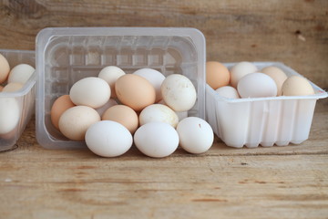 Fresh farm chicken eggs on the counter.
