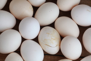 Fresh farm chicken eggs on the counter.