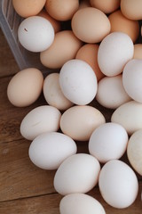 Fresh farm chicken eggs on the counter.