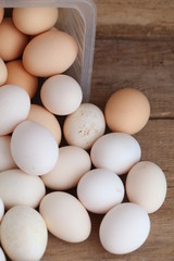 Fresh farm chicken eggs on the counter.