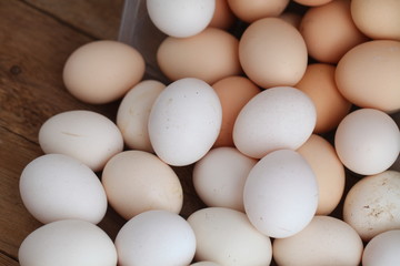 Fresh farm chicken eggs on the counter.