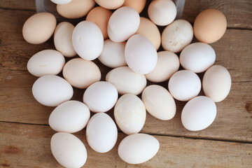 Fresh farm chicken eggs on the counter.