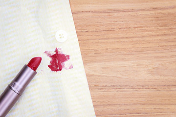 dirty lipstick stain on cloth for cleaning concept 