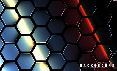 Abstract hexagon gradient colorful light pattern with a dark background technology style. Honeycomb. Vector illustration