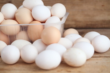 Fresh farm chicken eggs on the counter.