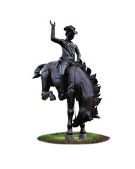 Cowboy horseback riding made of plaster isolated on white background. This has clipping path. 
