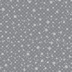 Seamless pattern with falling snow or snowflakes on transparent background. vector.