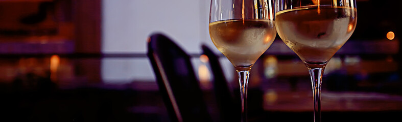 top concept alcohol, wine glass / glass of wine narrow long horizontal background, beautiful glass...