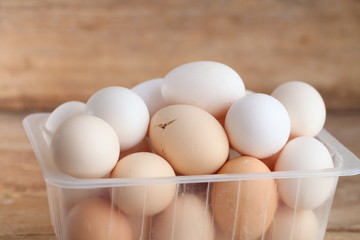 Fresh farm chicken eggs on the counter.