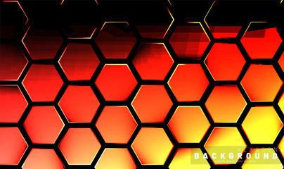 Abstract hexagon gradient colorful light pattern with a dark background technology style. Honeycomb. Vector illustration