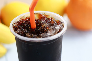close up view of iced coffee 
