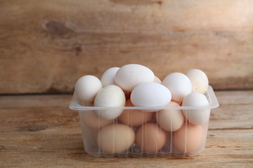 Fresh farm chicken eggs on the counter.