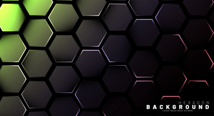 Abstract hexagon gradient colorful light pattern with a dark background technology style. Honeycomb. Vector illustration