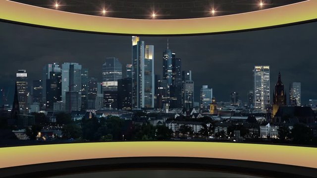 19HD News Virtual Studio Green Screen Background Yellow Cityscape