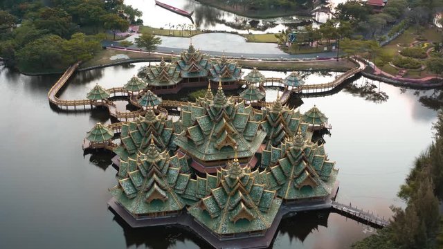 Ancient City, Muang Boran, aerial footage, in Bangkok, Thailand