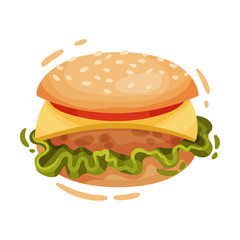 Hamburger with chicken cutlet. Vector illustration on a white background.