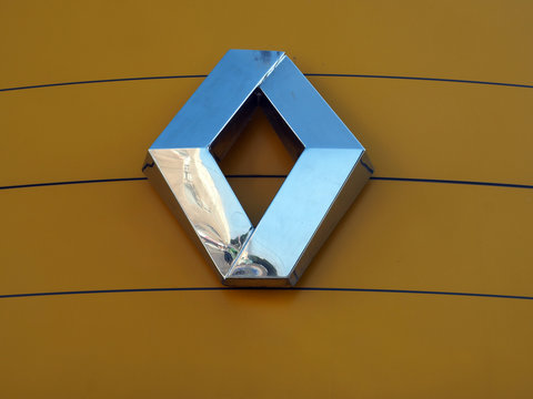 Khmelnytskyi, Ukraine - July 12, 2018, illustrative editorial. Renault  logo  on dealership store.