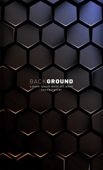 Vertical hexagon background. Gradient color light pattern with dark background technology style. Honeycomb. Vector illustration of light.