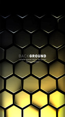 Vertical hexagon background. Gradient color light pattern with dark background technology style. Honeycomb. Vector illustration of light.