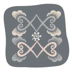 Vector design with element floral in color. Stylized hand print printed pattern. Elements isolated on white background. Can be used for printing on paper, stickers, badges, bijouterie, cards, textiles