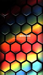 Vertical hexagon background. Gradient color light pattern with dark background technology style. Honeycomb. Vector illustration of light.