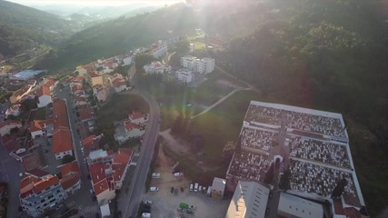 Aerial. Old historic village in mountains of southern Portugal, Monchique. Video Shooting from sky with a drone.