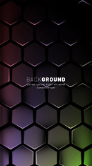 Vertical hexagon background. Gradient color light pattern with dark background technology style. Honeycomb. Vector illustration of light.
