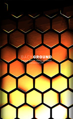 Vertical hexagon background. Gradient color light pattern with dark background technology style. Honeycomb. Vector illustration of light.