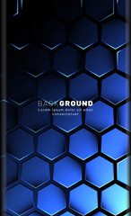 Vertical hexagon background. Gradient color light pattern with dark background technology style. Honeycomb. Vector illustration of light.