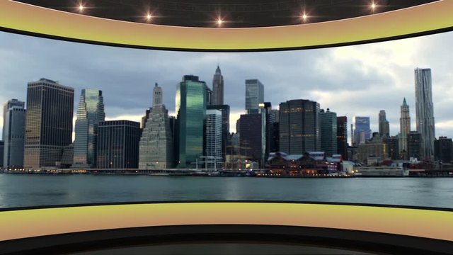 21HD News Virtual Studio Green Screen Background Yellow Cityscape