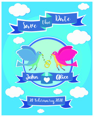 wedding invitation poster in blue background