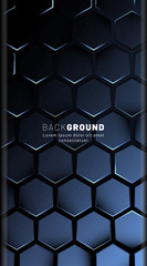Vertical hexagon background. Gradient color light pattern with dark background technology style. Honeycomb. Vector illustration of light.