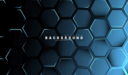 Abstract hexagon blue neon gradient pattern on a dark background technology style. Honeycomb. Vector illustration