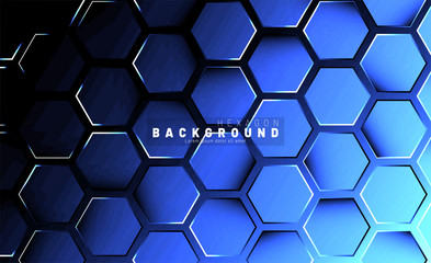 Abstract hexagon blue neon gradient pattern on a dark background technology style. Honeycomb. Vector illustration