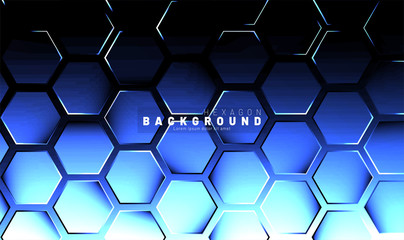 Abstract hexagon blue neon gradient pattern on a dark background technology style. Honeycomb. Vector illustration