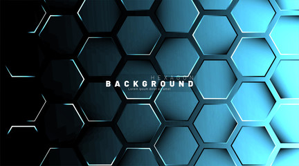 Abstract hexagon blue neon gradient pattern on a dark background technology style. Honeycomb. Vector illustration