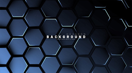 Abstract hexagon blue neon gradient pattern on a dark background technology style. Honeycomb. Vector illustration
