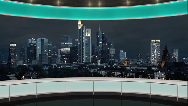 23HD News TV Virtual Studio Green Screen Background Green Cityscape