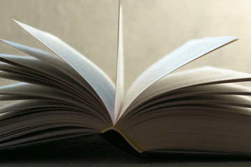  Open book on a gray background .Close-up.